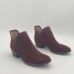 Lucky Brand Women Burgundy Ankle Boots leather suede casual office fall 7.5 Y2K